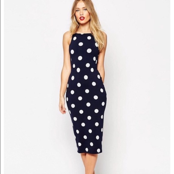 ASOS Dresses & Skirts - ASOS Polka Dot Midi Strap Back Bodycon Dress